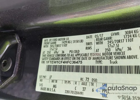 2017 Ford F-150 Xlt from USA, damaged, VIN 1FTEW1CF4HFC36475